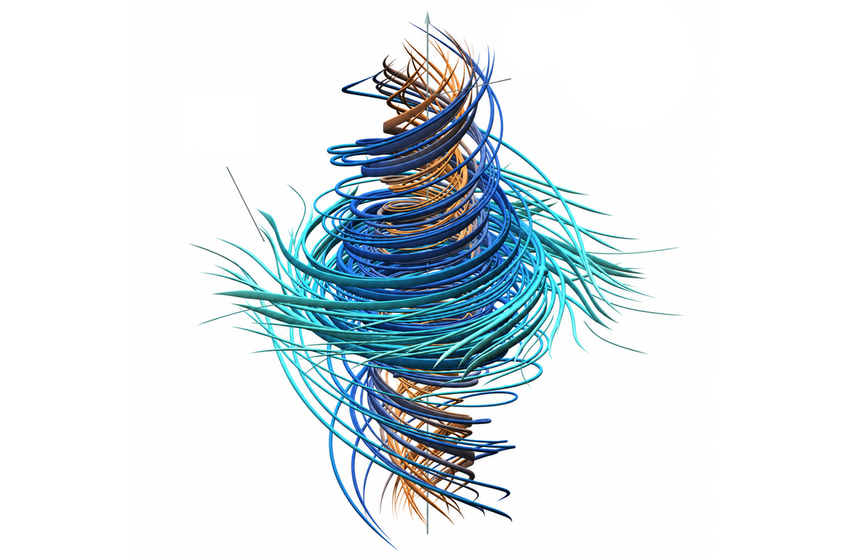 Illustration conceptuelle d'un vortex dans la solution annoncée par OpenAI au problème de Navier–Stokes.